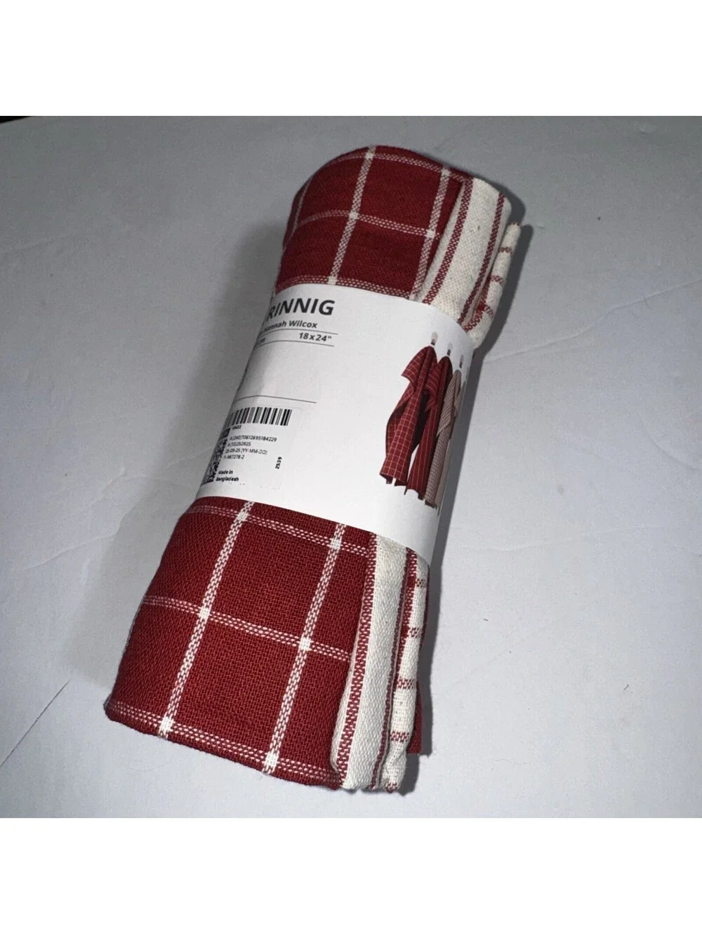 IKEA of Sweden RINNIG Dish Towels Set of 4 Red White Plaid Cotton 18x24 Kitchen